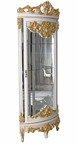 Palazzo Bar044 Vitrine d'angle antique Blanc doré 203 x 83 x 55 cm Vitrine rococo 117 x 212 cm