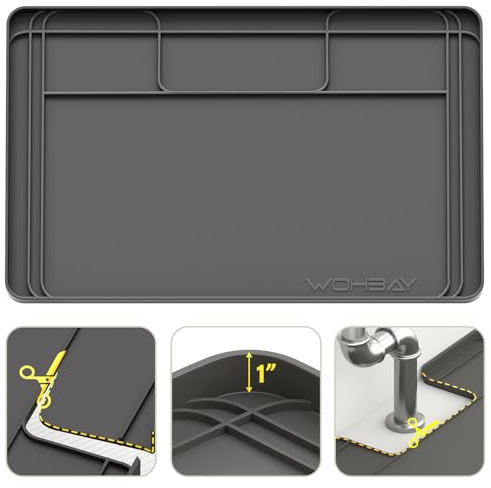 Under Sink Mats for Kitchen Waterproof, 34 X 22 Or Smaller Cut to Fit Under Sink Drip Tray for Kitchen Bathroom Cabinets, Silicone Liner Hold Up to 3.3 Gallons Liquid - Grey