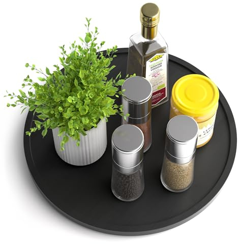 Homerays Bambus Drehteller Organizer Lazy Susan, Drehteller Küchen Organizer-30cm, Anti-Rutsch-Gewürzregal Drehbar für Küche Speisekammer Schrank Tisch Arbeitsplatte, Schwarz
