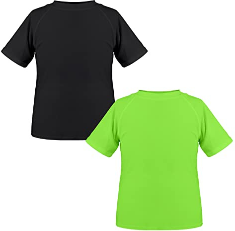 TIZAX 2 Pieces Boys Swim Tops Kids Short Sleeve Rash Vest Quick Dry Swimwear Children UPF 50+ Rash Guard Shirts Black+Green 11-12 Years