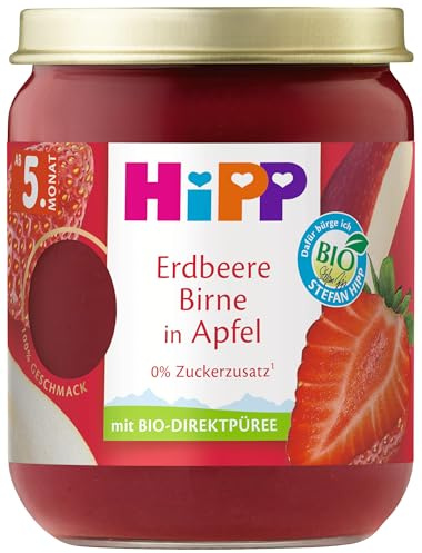 HiPP Bio Früchte Erdbeere Birne in Apfel, 6er Pack (6x160g)