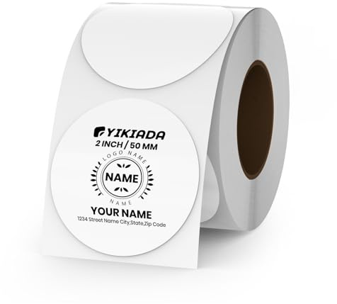 YIKIADA Etichette Termiche Rotonde Autoadesive 50 mm Vinile Biachi Adesivi Colori Pois Rimovibili per Stampabili Indirizzi Impermeabili logo Codice a Barre QR inventario 500 pezzi per Rotolo