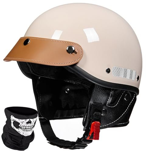 Halber Motorradhelm, Jethelm, Motorradhelme, Retro-Jet-Helm, Halbschalenhelm Für Roller, Moped, Cruiser, Erwachsene, Unisex, ECE-Geprüft O