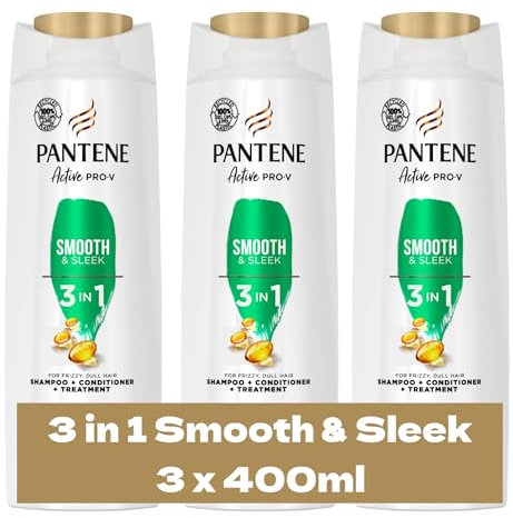 3 x 400mL | Pantene Active PRO-V 3 in 1 Shampoo+Conditioner+Treatment Smooth & Sleek for Frizzy, Dull Hair 400ml