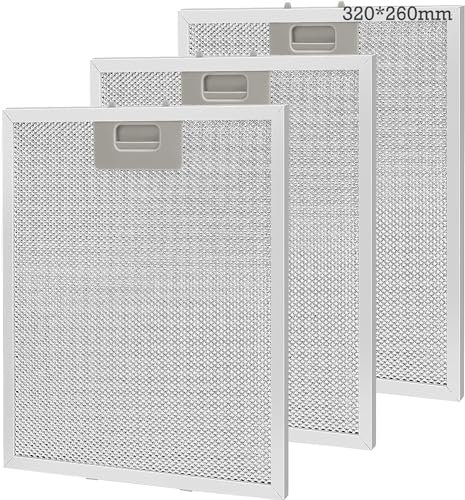 Lot de 3 pcs Filtre à Graisse Métallique 320x260mm, en Aluminium, Anti-Graisse, Lavable, en Maille, Accessoire Hotte Aspirante pour Hottes de Cuisine