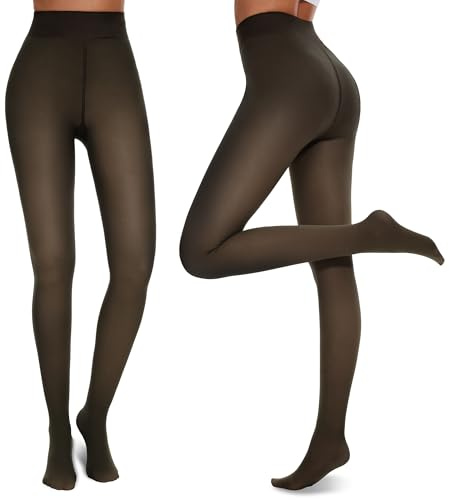 NexiEpoch 2 Pairs Fleece Lined Tights Women - Pantyhose Sheer Black Thick Thermal Warm Fake Leggings for Winter