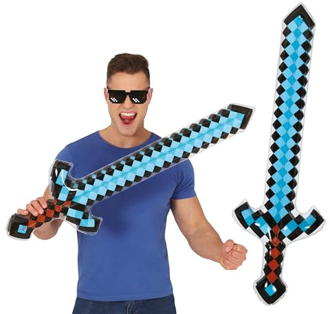 FIESTAS GUIRCA | Pixel Schwert aufblasbar (90 cm) - Spielzeugwaffe für Videospiel- und Cosplay Kostüme - Ideales Zubehör für Halloween und Karneval - Für Kinder und Erwachsene - Blau