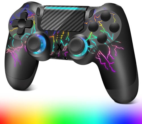 Manette sans fil pour PS-4, design craquelé avec lumière RVB, batterie 1000 mAh, prise audio 3,5 mm, manette de jeu avec double vibration/capteur gyroscopique 6 axes/panneau tactile, contrôleur pour