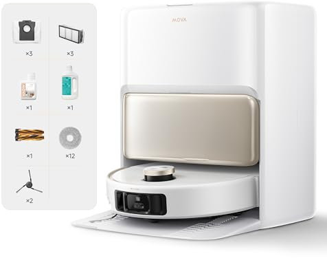 Mova V50 Ultra Complete Robot Aspirador y friegasuelos, Potencia de succión de 24.000 Pa, fregado térmico con Sistema DuoSolution, navegación con elevación, supera obstáculos de hasta 6 cm, Blanco