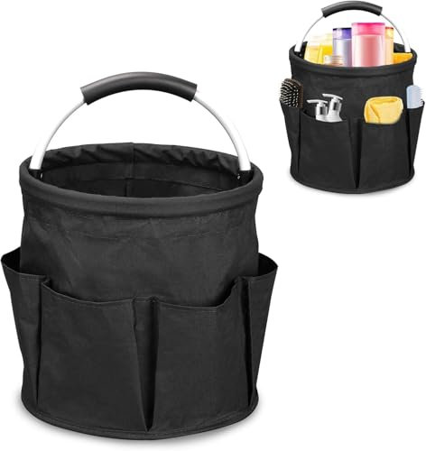 Seau de nettoyage avec poignée pliable sous l'évier, organiseur de rangement universel multi-poches, facile à nettoyer et à transporter pour intérieur et extérieur (noir)