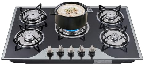 Cocina de gas de 5 focos, quemador sellado de alto rendimiento, cocina de gas empotrada, cocina de gas, apta para uso privado o comercial, adecuado para uso privado o para restaurantes.