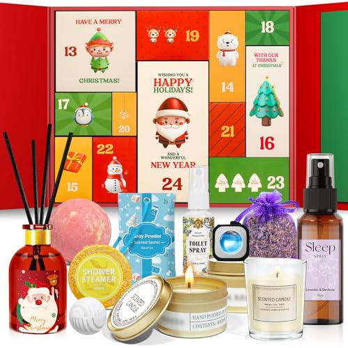 SCENTORINI Christmas Advent Calendar 2026 Gift Set - 12 Day Countdown Box with Scented Candles, Lavender, Home Fragrance, Bath Bombs, Car Air Fresheners - Scented Gift for Her