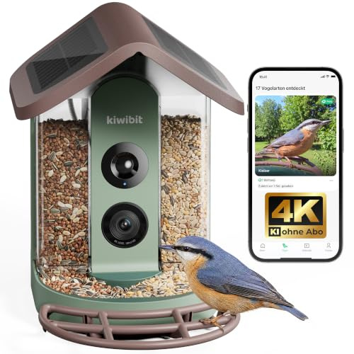 Kiwibit Solar Smart Bird Feeder with Camera - No Subscription, AI Bird Identification Included, 4K HD Live Video & 8MP Photos, Wireless Outdoor Wild Bird Watching Gifts for Bird Lovers, Brown