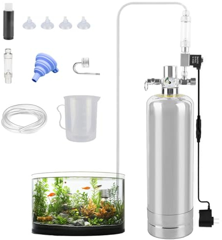 Akvarium CO2 System Generator, 2L CO2-anläggning Akvarium Komplettset med rostfritt diffusor, magnetventil, precisionsmanometer, 2m luftslang, sugkoppar, tratt, mätbehållare för akvarium växttankar