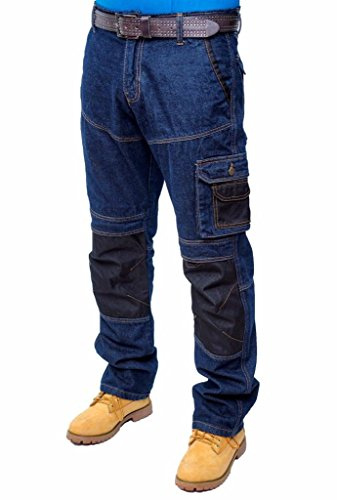 PRIME Mens Blue Regular Cargo Combat Multi Pocket Army Working Trousers with Cordura Knee Protection and Zip Colosure, Long Length, Straight, Solid, Mid Rise, Flat Front (BLACK-008, 34W X 32L)