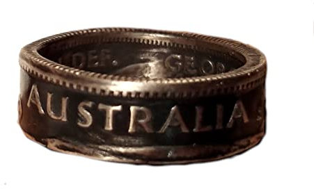 Coinring, Münzring, Ring aus Münze (1 Shilling, Australien 1954,1959,1959,1961), 500er Silber - Double Sided coin ring - Größe wählbar, handgeschmiedetes Unikat