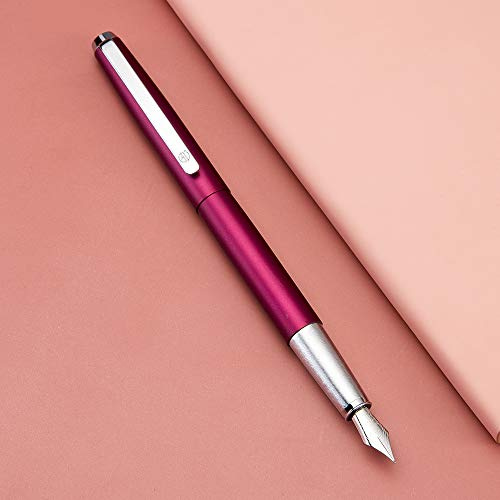 HongDian 525 Purple Red Metal Fountain Pen, Extra Fine Nib Classic Pen Includes Metal Pen Case and Refillable Converter