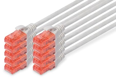 DIGITUS LAN Kabel Cat 6 – 0,5 m – 10 Stück – U/UTP Ungeschirmt – 1 Gbit/s – 250 MHz – PoE++ – AWG 27/7 – LSZH – RJ45 Netzwerkkabel – Patchkabel – Kompatibel zu Cat6A und Cat5e – Grau