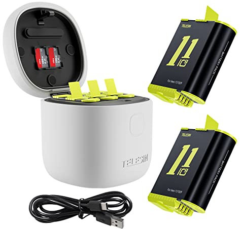 TELESIN AllinBox Ladegerät und SD-Kartenleser-Set, Dreifach-Ladegerät für GoPro Hero 10 Hero 9 Black, Schwarz (Allinbox-Ladegerät + 2 Batterien)