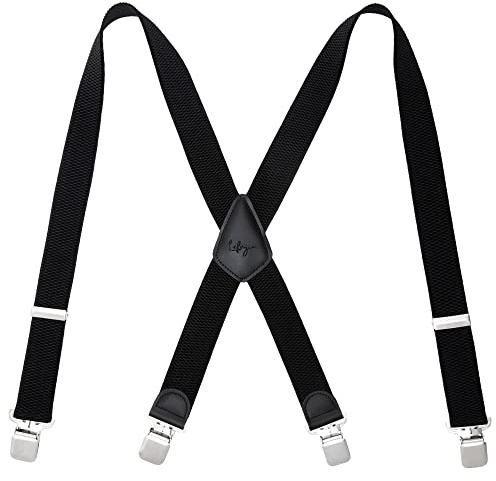 Lafayon Mens Braces 4 Clips X-Back 4 cm Wide Heavy Duty Adjustable Elastic Braces for Men Trousers with Durable Metal Clips