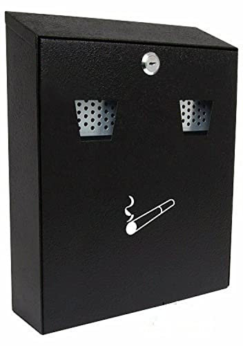 Heavy Duty Premium Quality Wall Mounted Cigarette Bin Ashtray Pubs Clubs Office Home Luminous Cigarette Motif Smoking Shelter Lockable Slimline Outdoor (ASHTRAY 66129)
