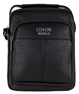 COVERI Borsa Borsello Ecopelle Tracolla Uomo Lavoro Ufficio Tempo Libero Portacellulare Tasche Zip ART.6226 Dimensioni 24 X 20 X 6 Colore NERO