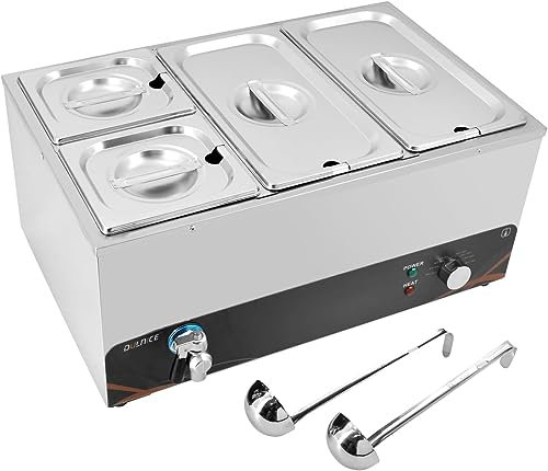 DULNICE 4 Pan Commercial Bain Marie Stainless Steel Electric Food Warmer Buffet Server for Parties, Catering and Restaurants 1500W,30-80°C
