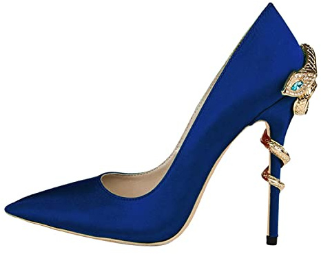 WOkismD Scarpe da Donna Classiche con Tacco Alto e Punta a Punta Sexy Slip on Stiletto Pumps Office Lady Casual Dress Party Prom Scarpe da Sposa,Blu,37