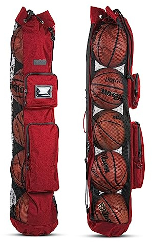 Fitdom Heavy Duty XL Basketball Mesh Equipment Ball Bag w/ Shoulder Strap Design for Coach with 2 Front Pockets for Coaching & Sport Accessories. This Team Tube Carrier Can Store Up to 5 Basketballs