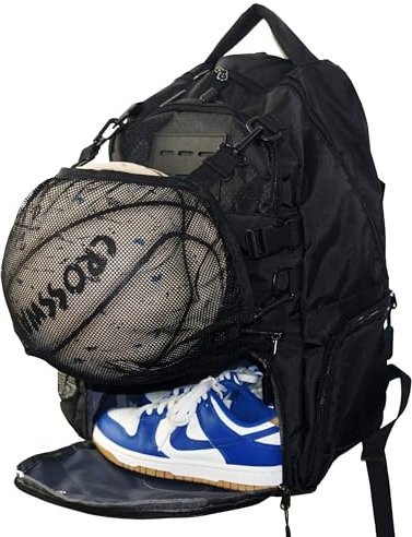 CAFINY Sporttasche mit Schuhfach Ballnetz und gepolstertem 15.6 Zoll Laptopfach Sportrucksack zur Aufbewahrung von Basketbällen, Fußbällen und Anderen Bällen sowie Reise- und Schulsachen