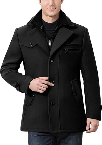 ECDAHICC Manteau chaud en laine pour homme - Col montant - Manteau d'hiver court - Veste d'hiver - Veste d'affaires et loisirs, Noir , S