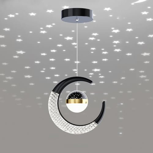 10W LED Lámpara Colgante Lampara Infantil, Lamparas de Araña Luna de Diseño Creativo Forma de Estrella, Dormitorio Lamparas de Techo Habitacion Los Niño Luz Colgante (Negro (blanco frío 6000K))