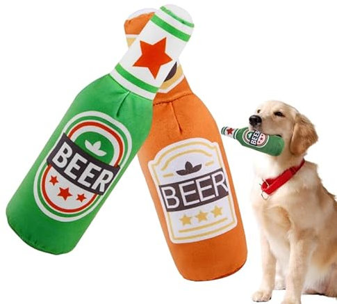 HhBdy 2 Pcs Hundespielzeug Quietschend Quietschspielzeug Hund Hunde Spielsachen Hundespielzeug Bier Plüsch-Kauspielzeug für Hunde aller Rassen und Größen
