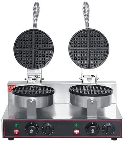 Gofrera Belga De Dos Cabezales Comercial Máquina Eléctrica Para Hacer Gofres Redondos Control De Temperatura Y Tiempo Calentamiento Uniforme De Doble Cara Para Waffles Dorados Esponjosos 2000W