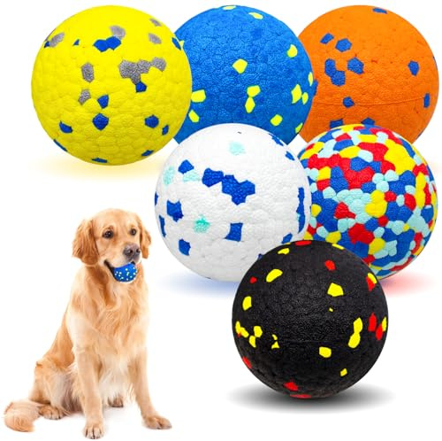 CHEODIN 6 Pcs Dog Balls Tennis Ball for Aggressive Chewers Indestructible Dog Teething Chew Toys for Large Medium Small and Puppies, More Biting-Proof Atom.