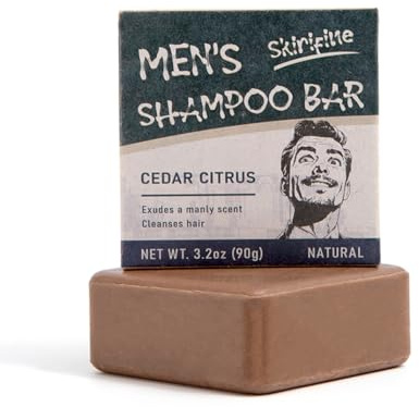 SKIRIFINE Shampoo Bar for Men - Experience a Distinctive Elegant Aroma, Quick Lather & Easy Rinse, Cedar Citrus Scent Natural Men Shampoo Soap Bar, ldeal for Travel - 3.2oz