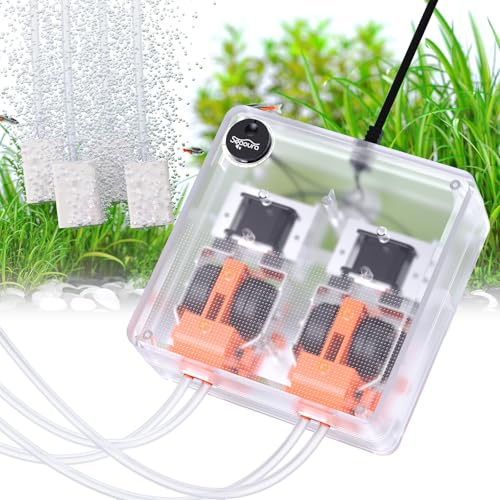 SEAOURA Aquarium Air Pump, Adjustable Fish Tank Bubbler, 10W/160GPH Quiet Aquarium Air Bubbler, Powerful Four Outlets Oxygen Aerator Pump with Air Stone & Tubing, Up to 300 Gallons
