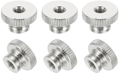 sourcing map 6Pcs Knurled Thumb Nuts, M6x12mm Carbon Steel Nut Iron Round Knobs Fasteners High Head Through Hole Hand Screw Nut for 3D Printer Part, Silver