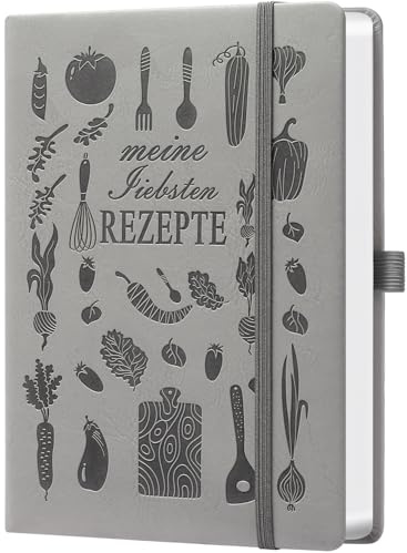 HwxBen Ricettario A5 grigio – taccuino per scrivere ricette fai da te – molto spazio per scrivere, con indice e registro – ideale da regalare agli amanti della cucina