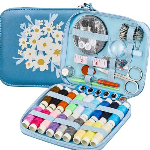 Mini Sewing Kit Professional Basic Sewing Supplies Set with Floral Pattern Travel Carry Case for Adults, Emergency, Home Beginners