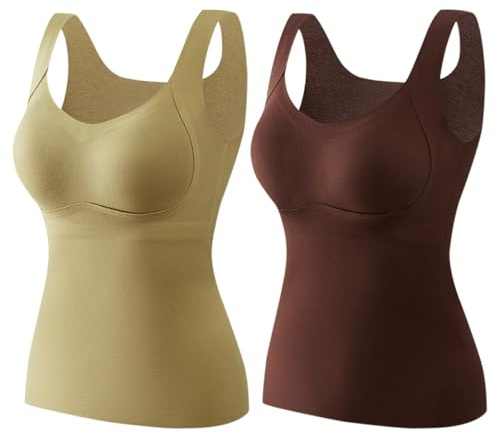 Rainjia Termoundertröja för kvinnor med bh XS-M, 2-pack termiska undertröja ärmlös topp, mikrofleece flickor, termounderkläder, baslager, ärmlös stretchtopp, sömlös bystier, bh-skjorta, 40–70 kg, Stil