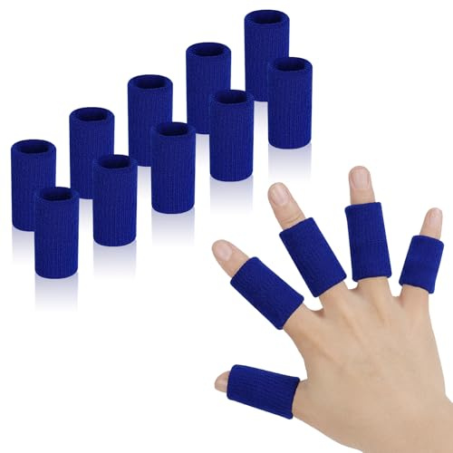 AYBUY Protector de Dedos Mano, 10 Piezas Soporte Protector de Dedos Elástico, Fundas de Compresión, Deportivos Protectores de Dedos, Fundas de Dedos para alivio lesiones deportivas, Azul