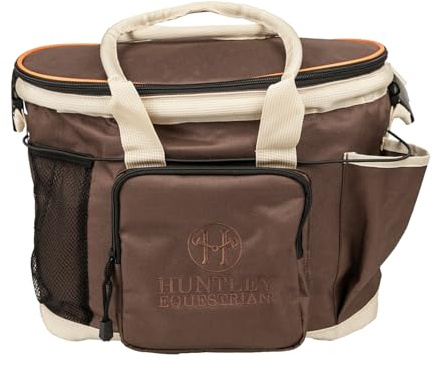 Huntley Equestrian Deluxe Grooming Bag Perfectly Designed Easy Access Multi Pocket Zipper Top Closure Double Handles Shoulder Strap Exterior Pockets - Brown