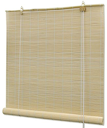 vidaXL Roller Blind Blackout Window Shade for Bedroom Door Water Resistant Shower Curtain Bathroom Room Divider Bamboo 150x160 cm Natural