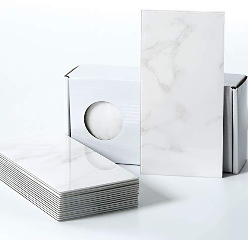 BeNice Grands carreaux autocollants - Imperméables, effet marbre - Pour salle de bain, cuisine et métro (carrare blanc, 23 pièces)