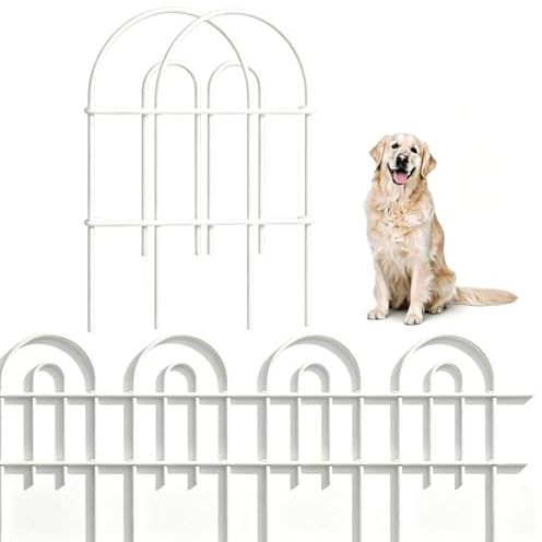Amagabeli Recinzione Decorativa da Giardino, 61cm(H) x 43cm(L) (25 Pannelli, Lunghezza Totale 10.8m), Recinzione in Metallo senza Scavare, Recinzione per Esterni, Recinzione per Cani, Bianco