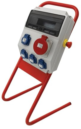 Coffret de Chantier 32A Triphasé avec Support en métal - 12 modules - Coffret Électrique, Protection différentielle, arrêt d'urgence ATOLE