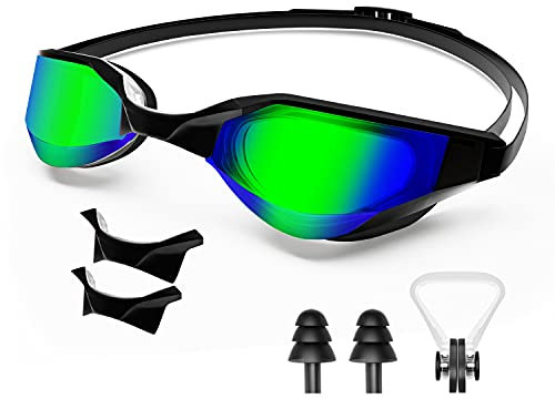 Sinca Schwimmbrille, kein Auslaufen, Anti-Beschlag, UV-Schutz, Triathlon-Schwimmbrille, verstellbarer Riemen, weiche Silikon-Nasenklammer, Ohrstöpsel, Frauen, Jugendliche (Aqua)