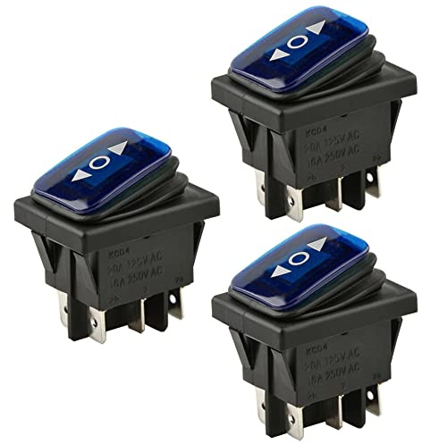 ETOPARS 3 Pièces 12V 20A Interrupteur à Bascule Rond de Voiture Bleu LED Lumière Presse Bouton de Commutateur Verrouillage ON OFF ON 6 Broches 3 Positions Étanche Auto