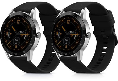 kwmobile Straps Compatible with Blackview X1 Smartwatch Straps - 2x Replacement Silicone Watch Bands - Smartwatch or Fitness Tracker - Black/Black